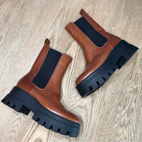 Gianni Bini Downtown Lug Sole Chelsea Boots Women’s Size 6 Tan Leather Platform - Picture 6 of 8